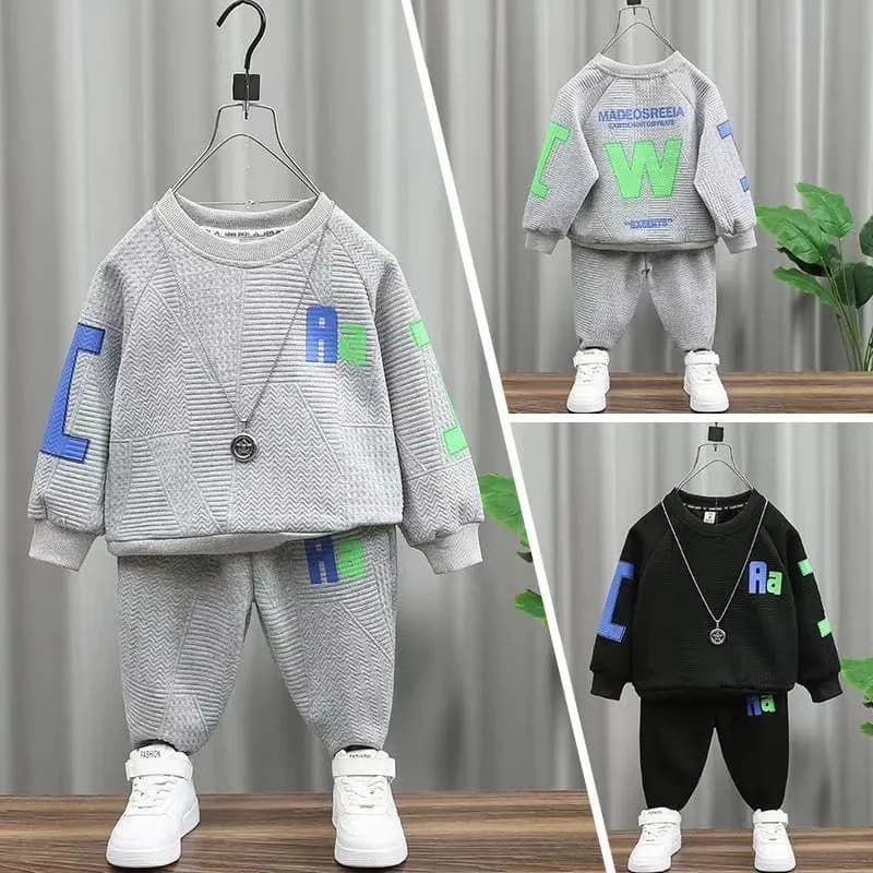 Kid's Clothing Boys Spring Suit New Style Boys Long-sleeved Jacquard Sweatshirt Sweatpants Fashionable Children's Spring And Autumn Two-piece Suit