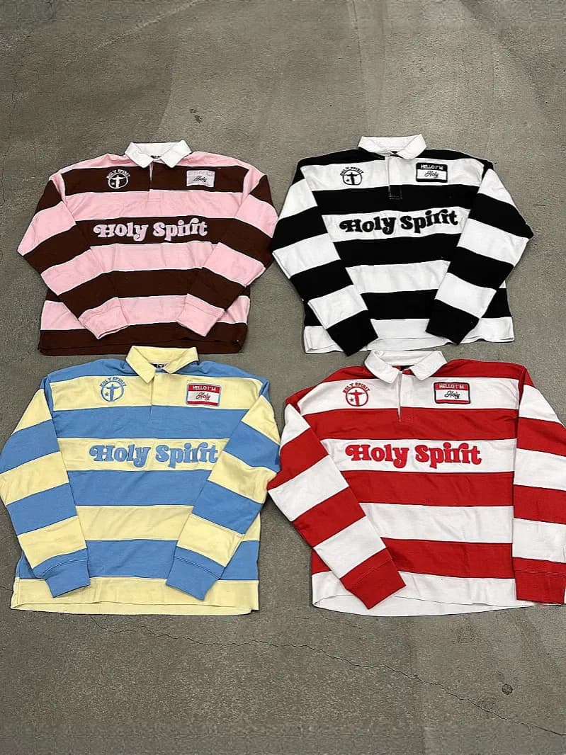 Men's Polos Y2k American Retro Street Style Letter Embroidery Lapel T-shirt For Men And Wome Loose Casual Hoodie Long
