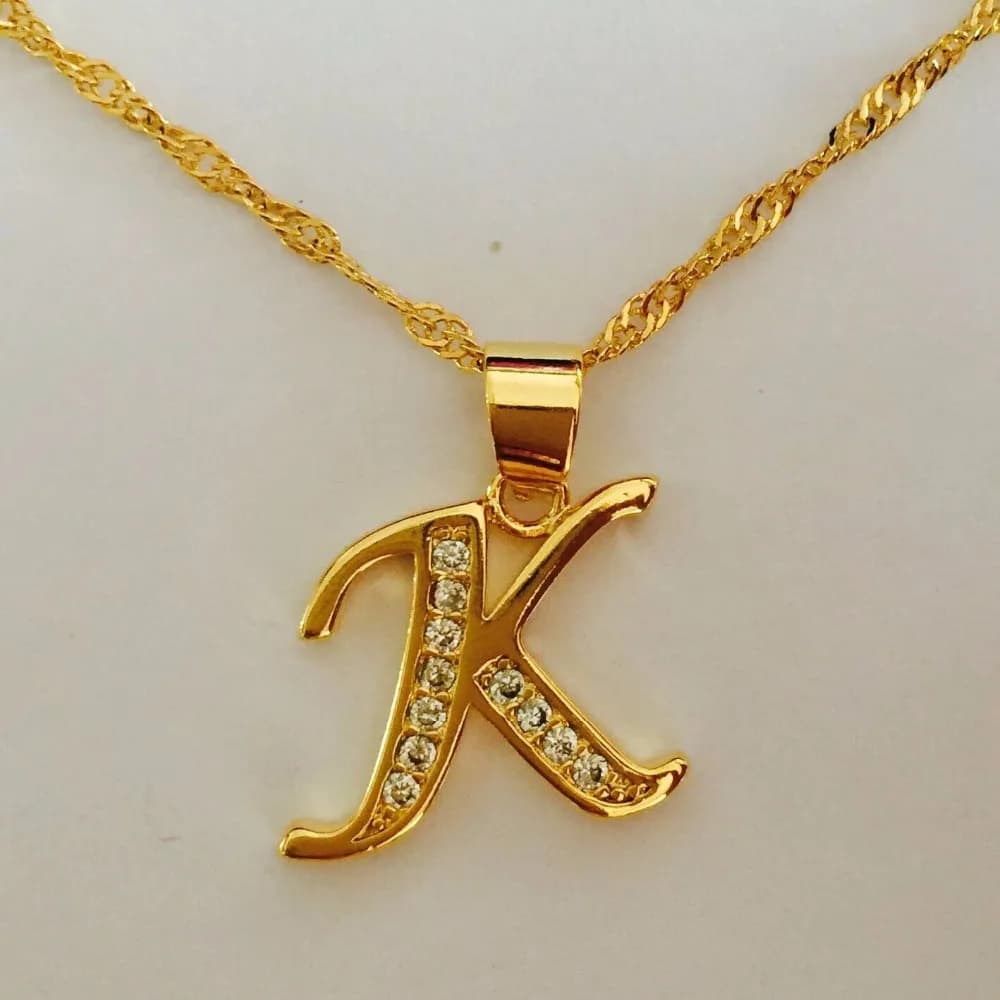 Gold Plated Women Men Capital Initial k Pendant & Crystal Fashion Alphabet Letter Necklace