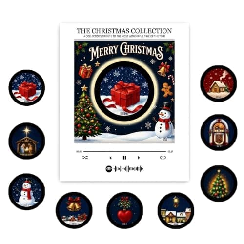 Coffret lecteur de musique magnétique de Noël pour réfrigérateur avec 9 disques et mini-vinyle USB-C