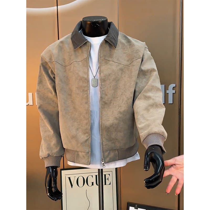 Veste de baseball courte style rétro américain, style baseball, en cuir PU gris tie-dye, idéale pour le printemps.