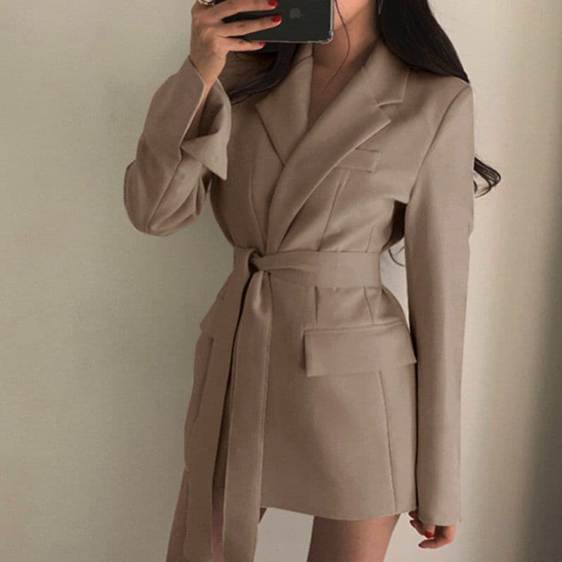 Women's Retro Hong Kong Style Korean Style Waist-cinching Lace-up Temperament Suit Jacket Women's Trend