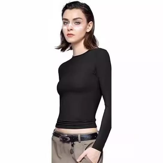 Women's Clothing High End Long Sleeved Tops Hot Girl Outer Wear T Shirt Women's Pullover Round Neck Bottoming Shirt Women's Clothing
