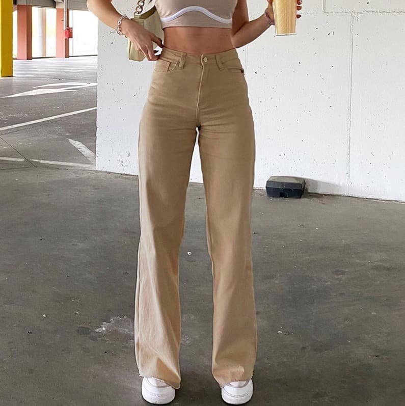 Women's Clothing High Waist Solid Color Slim Jeans