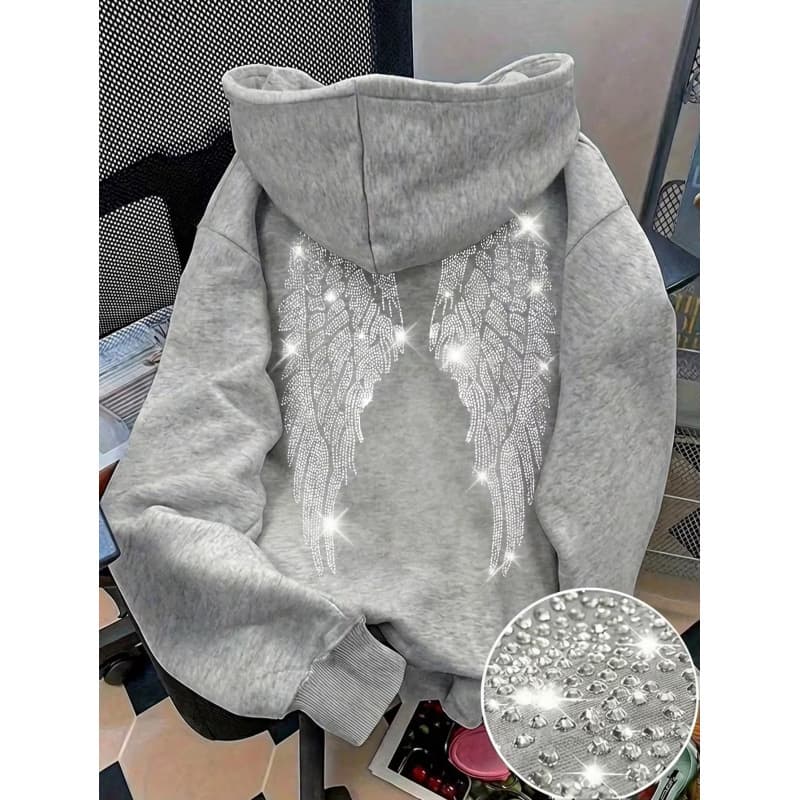 Sweat à capuche à manches longues avec ailes en strass pour hommes et femmes