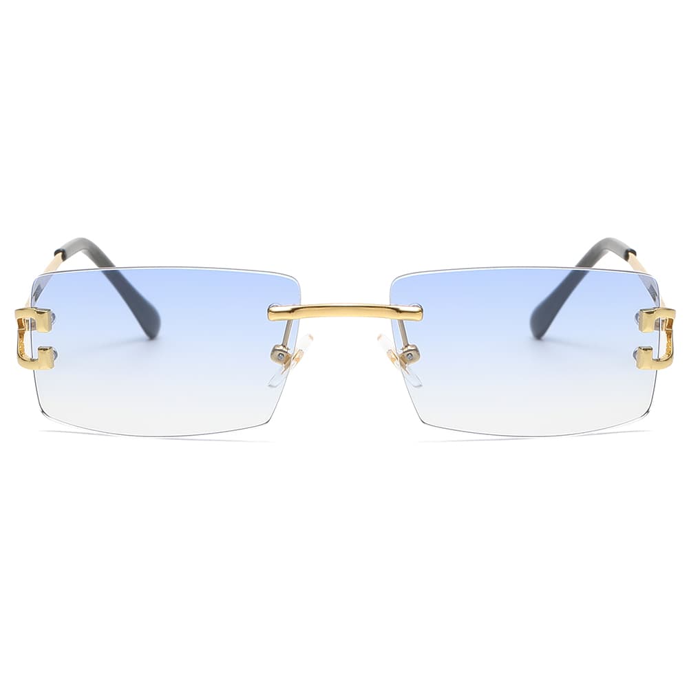 New Arrivals Kachawoo rimless sunglasses men blue pink brown metal square frame sun glasses for women unisex fashion shades European