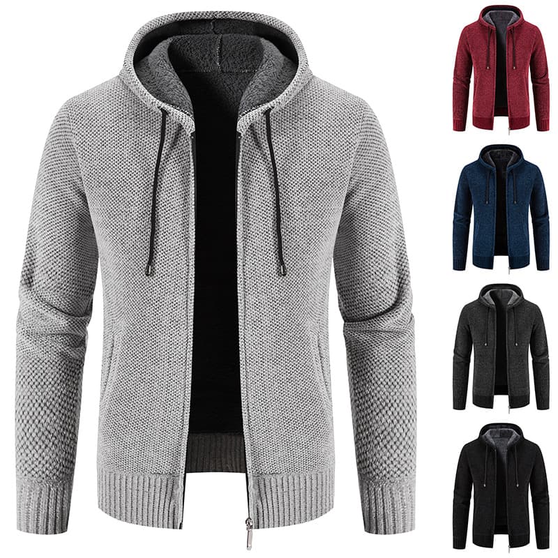Men's Clothing autumn men's fleece-lined sweater plus size sweater warm wool plus size loose hooded cardigan coat