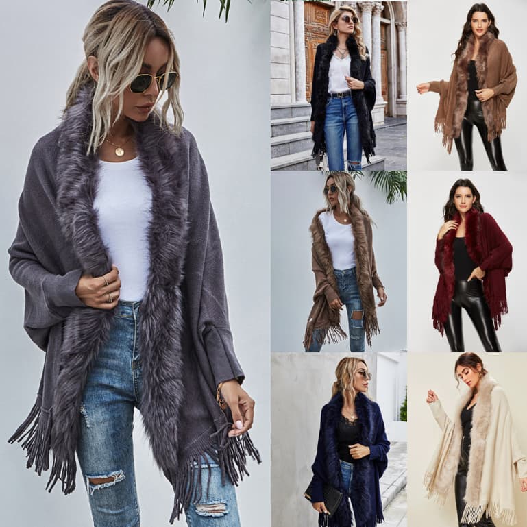 Women's sweater women's fur collar shawl cardigan sweater jacket