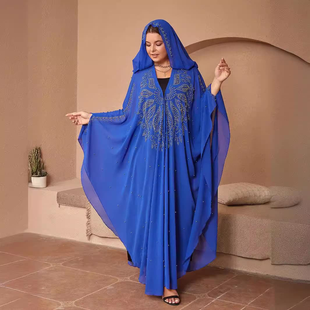 Women's Clothing beaded robe Muslim shawl hooded cape dress bat sleeves
