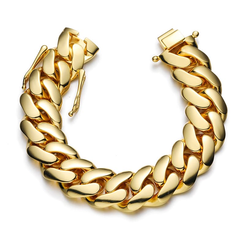Men's Jewelry 10/12/14/16/18/20/22mm Real Gold Electroplated Copper Large Cuban Chain Butterfly Buckle Bracelet Jewelry