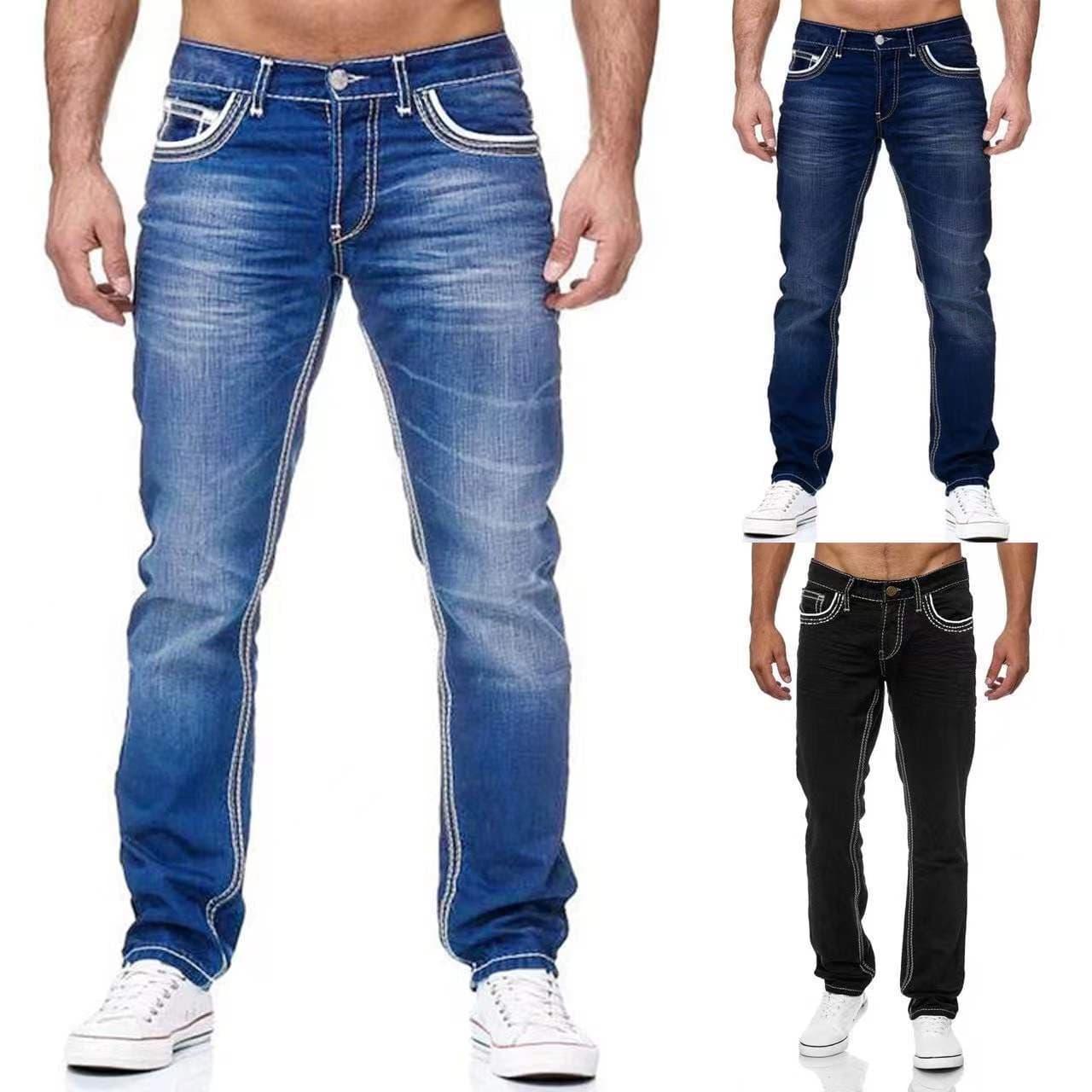 Pulse New Men's Double-Line High Elasticity Jeans From European And American Cross-Border Platform