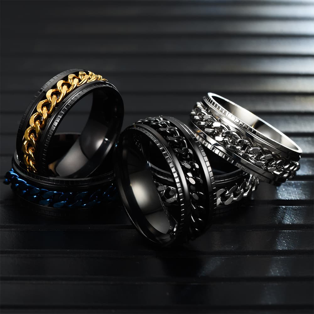 fashion men's rings stainless steel embossed chain rotating rings Japanese and Korean fashion bottle opener rings