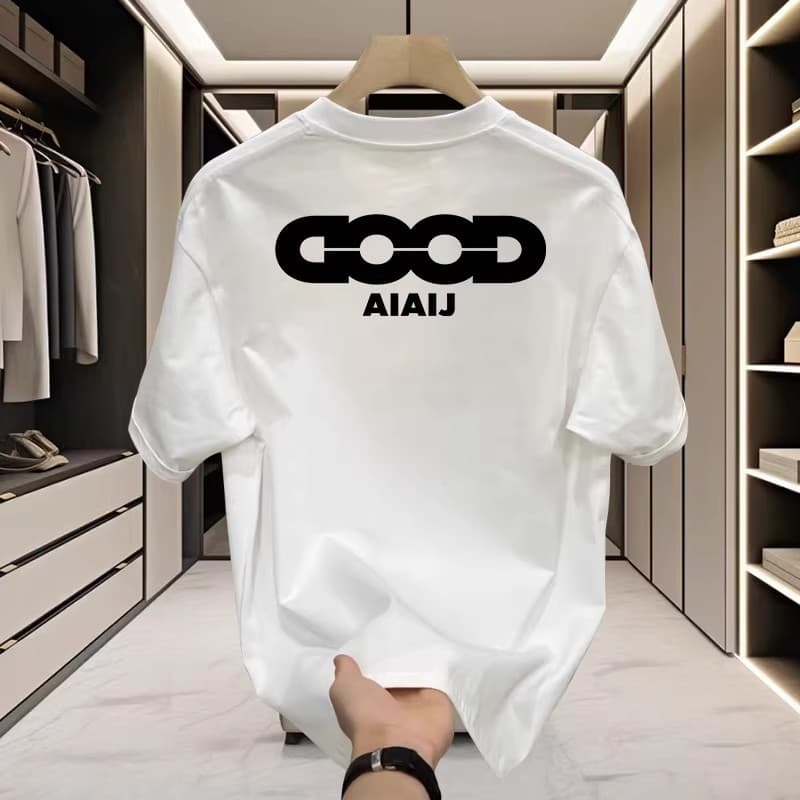 Men's Pure Cotton Short Sleeve T-Shirt Versatile Loose Fit Minimalist Print Trendy Top Creative Design High Quality Clothing