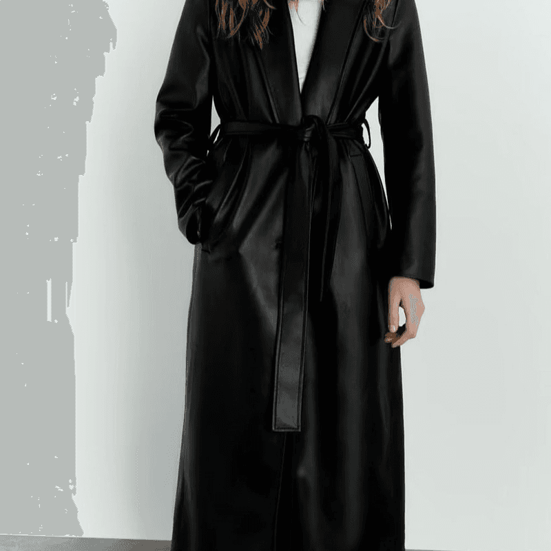 Women's Clothing Women's autumn new fashion temperament light cooked leather PU black long trench coat