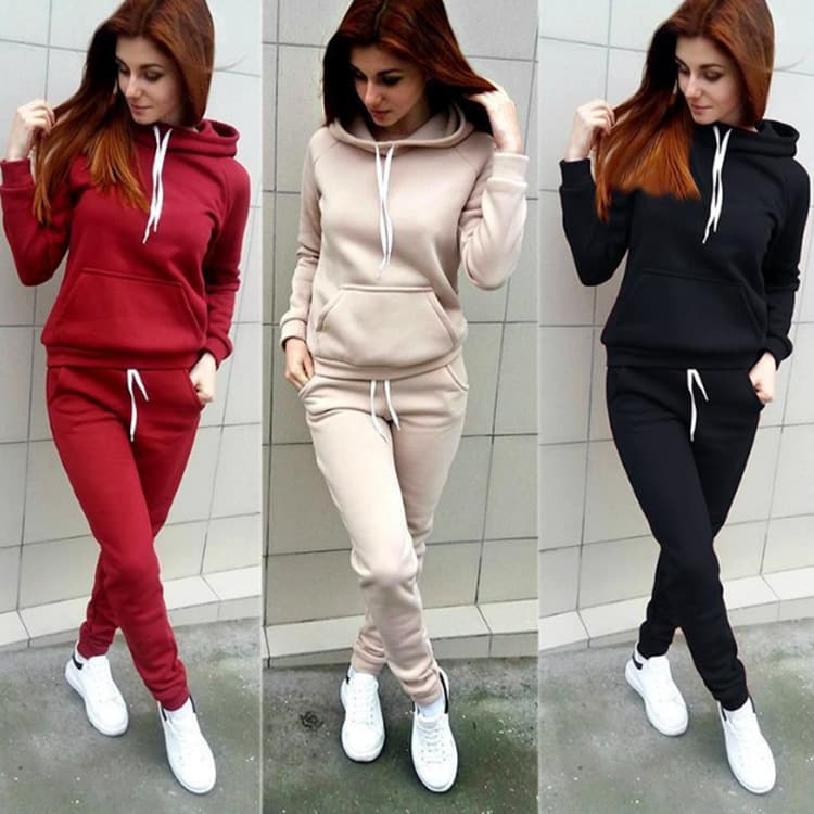 Women's casual fleece hooded tracksuit