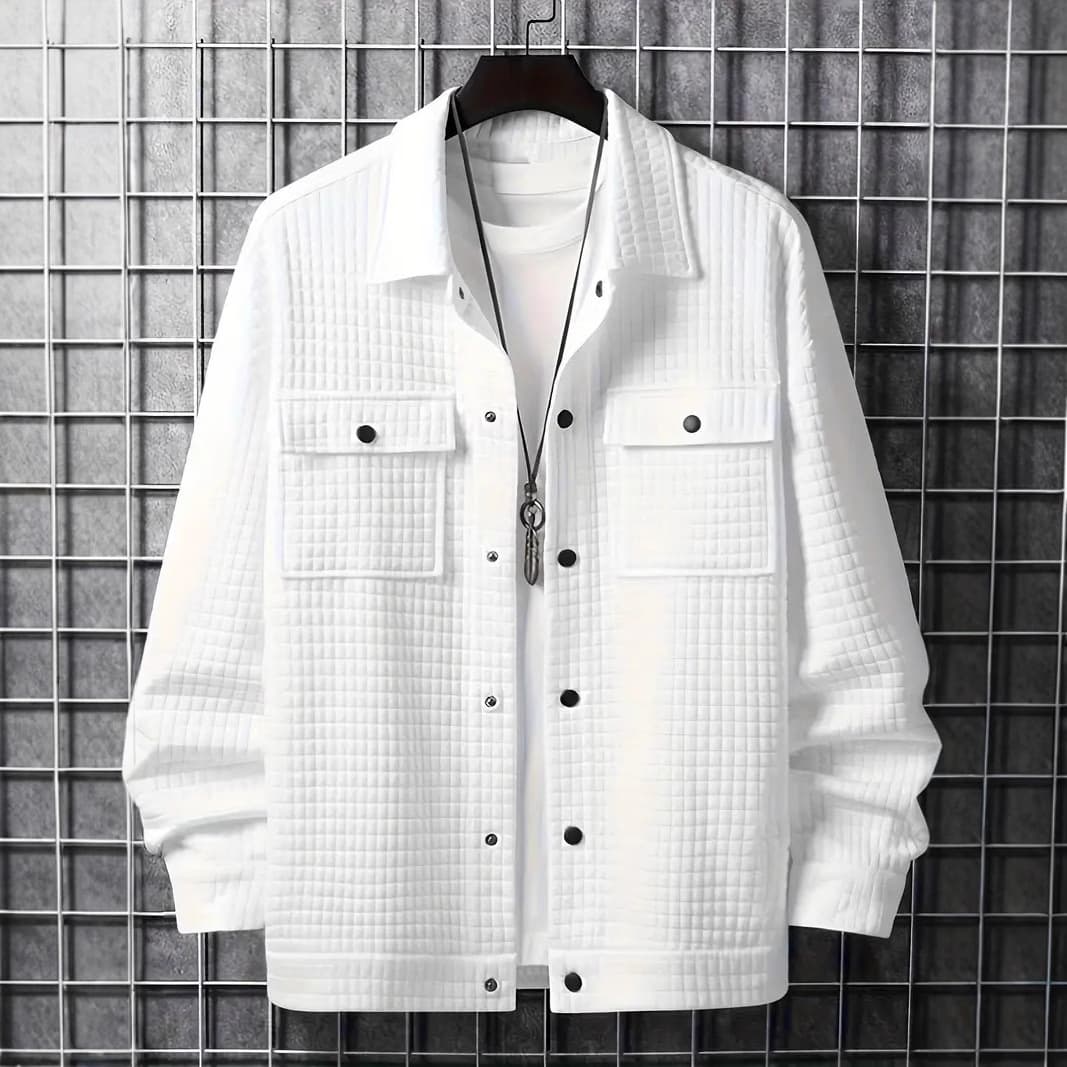 Men's Clothing Spring And Autumn Men's Casual Jacquard Small Plaid Loose Coat Shirt