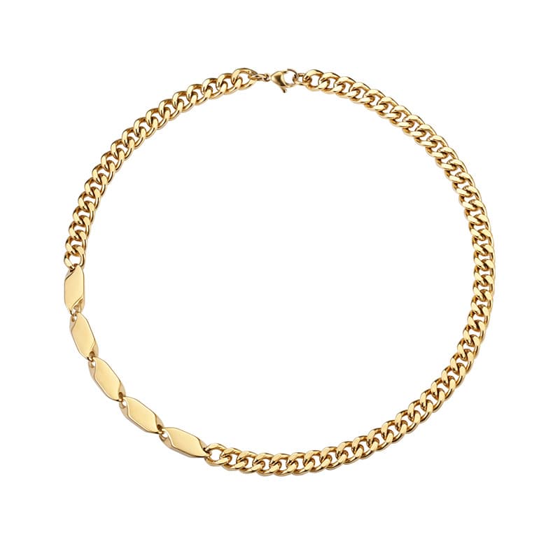 Men's Jewelry Cuban Chain Titanium Steel Necklace Spliced Single Layer Hip Hop Necklace Street Fashion Stainless Steel
