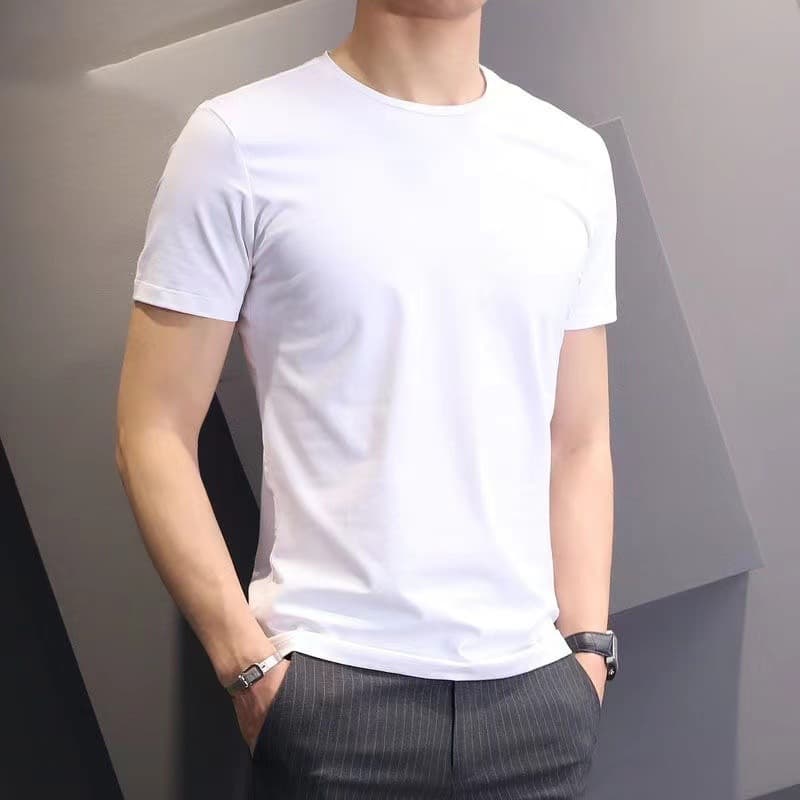 Men's Pure White Short-sleeved T-shirt For Summer Work Half-sleeved Base Shirt Fitness Slim-fit Social Tight T-shirt