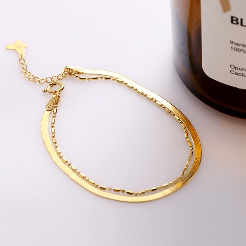 Sterling Silver Bracelet Women's Double Blade Chain Snake Bone Chain Girlfriend Bracelet Design Niche Bracelet
