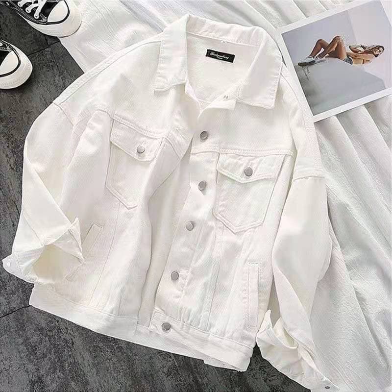 Women's Clothing breasted Denim Lapel Solid White Temperament Commuter Cotton Short Jacket Korean Style Jacket