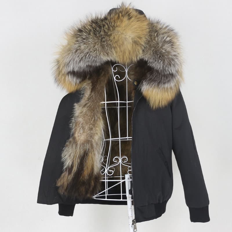 Women's Clothing new style parka thickened raccoon fur lining detachable real fox fur large fur collar jacket fur coat