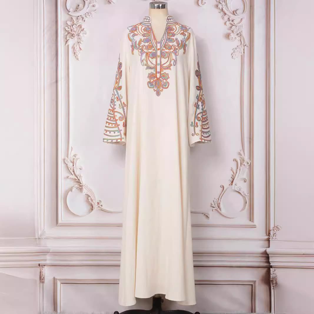 Women's Clothing Muslim women's robe summer ins new Dubai travel banquet fashion dress rope embroidery dress