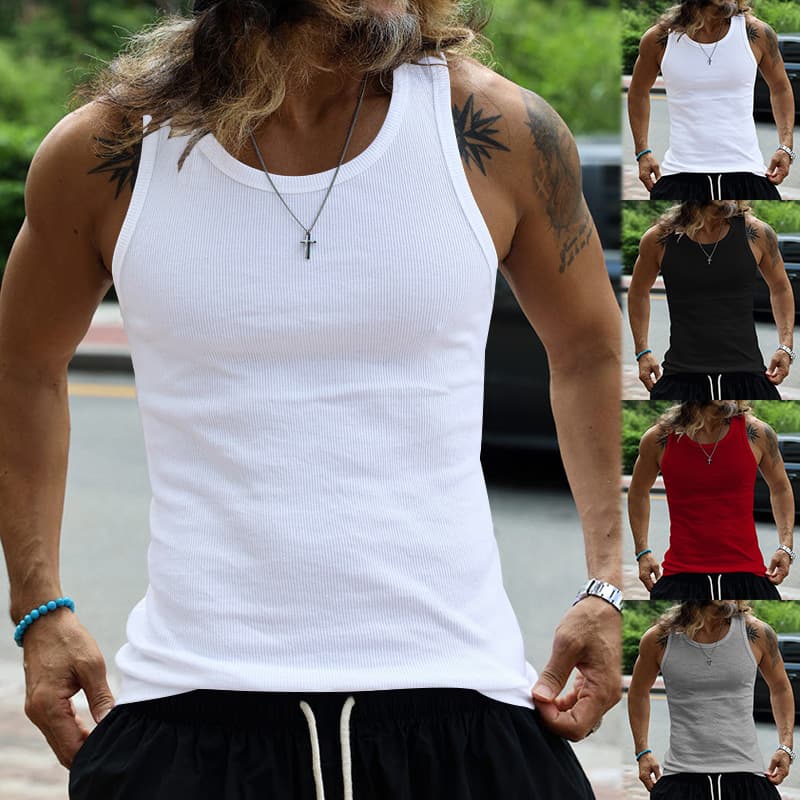 24 New American Men's Tank Top, Slim Fit, Leisure Sports Men's Spring/Summer Bottom, Thread Tank Top