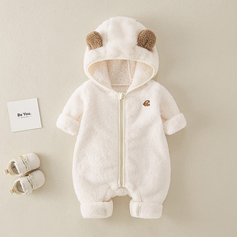 Autumn and winter newborn onesies double-sided velvet warm cotton clothes for men and women baby hooded outdoor clothes crawling clothes