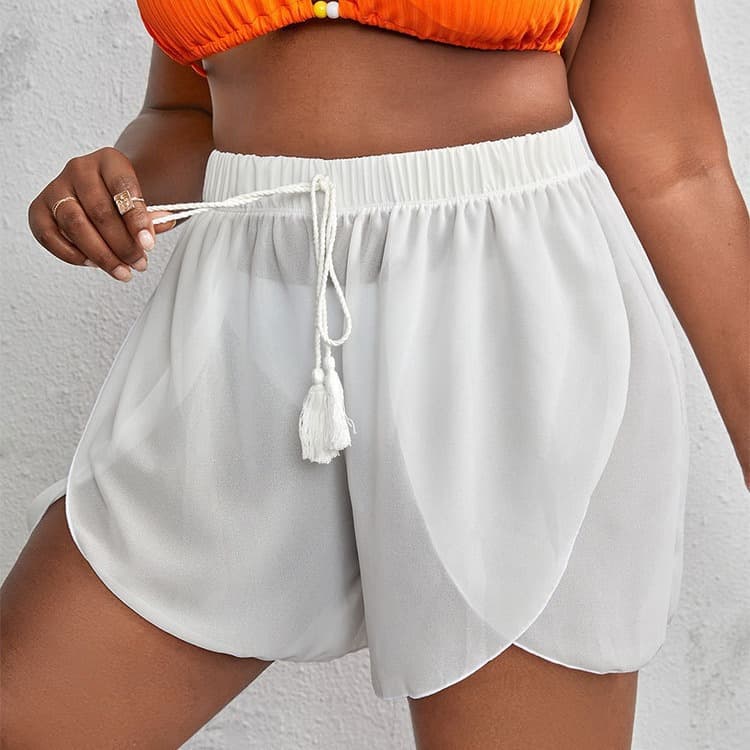 Women's new solid color fashion large size sports style beach swimming trunks boxer anti-sun mesh pants high waist swimsuit women