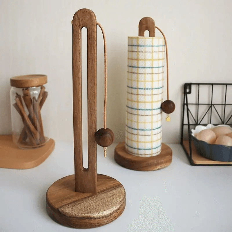 Rack For Bags, Paper Towel Holder, Cloth Kitchen Vertical Storage Rack, Roll Paper, Solid Wood, No-Drill Lazy