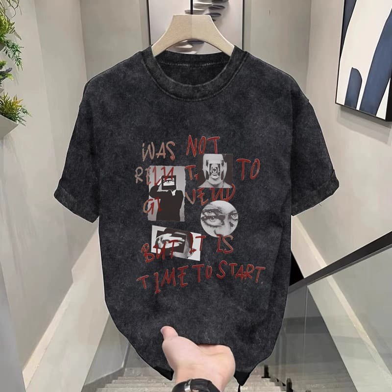 T-shirt à manches courtes délavé et vieilli pour homme, nouvelle tendance ample, été 2024