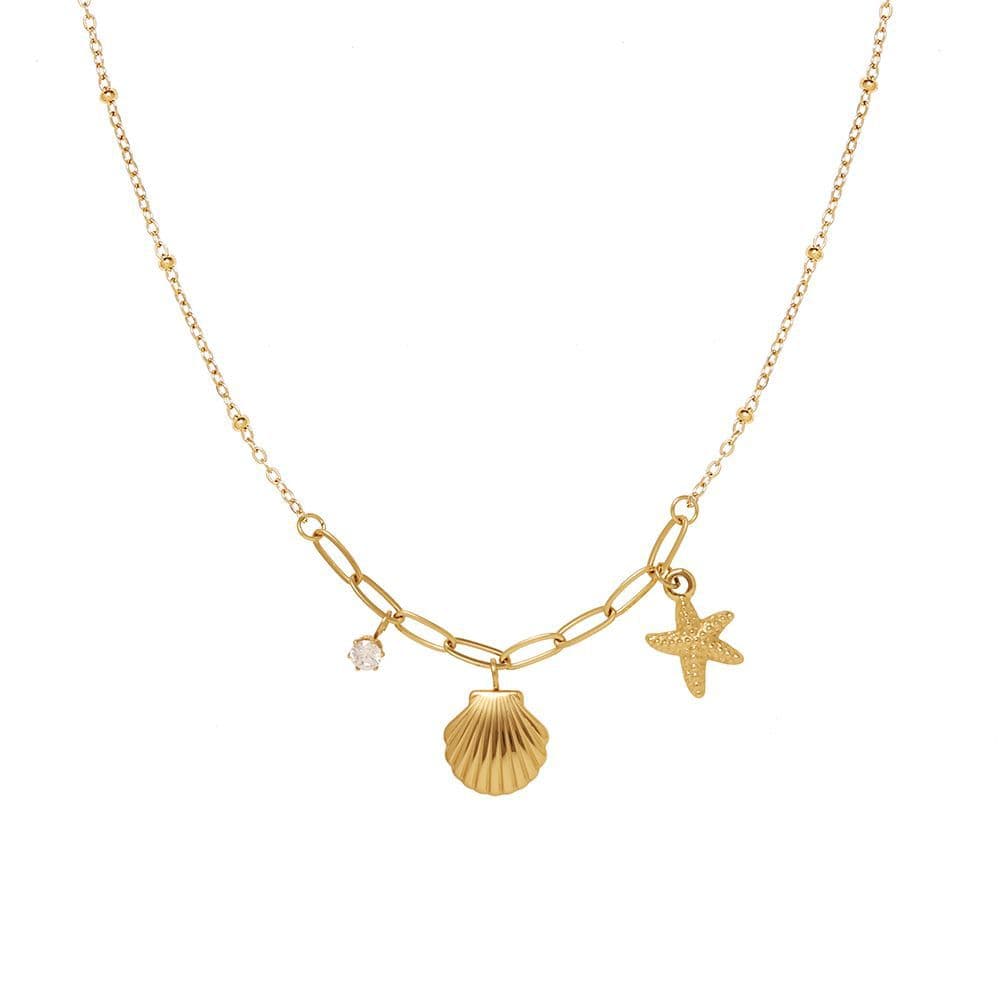Whale Rain Jewelry Ocean Style Exquisite Shell Claw Diamond Starfish Short Chain Clavicle Necklace Titanium Steel Plated with Gold