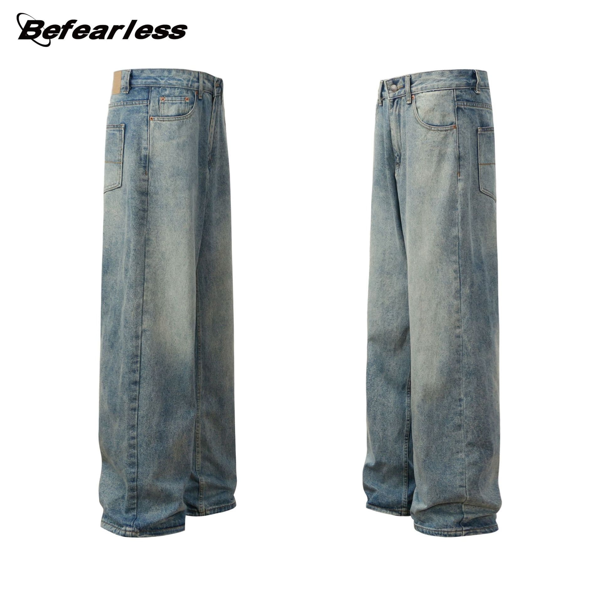 Men's Clothing Retro Vintage Washed Jeans Men And Women Loose Baggy Wide Leg Clean Fit Pants Trendy Brand