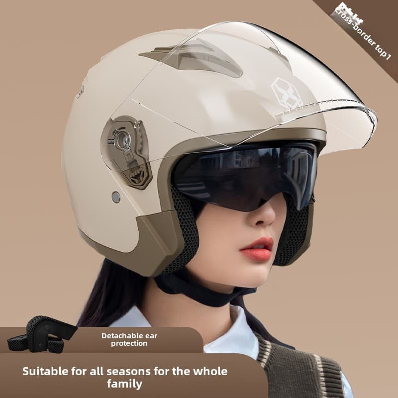 Foreign trade dedicated motorcycle helmet men's winter warm battery car half helmet female Four Seasons universal sun protection helmet