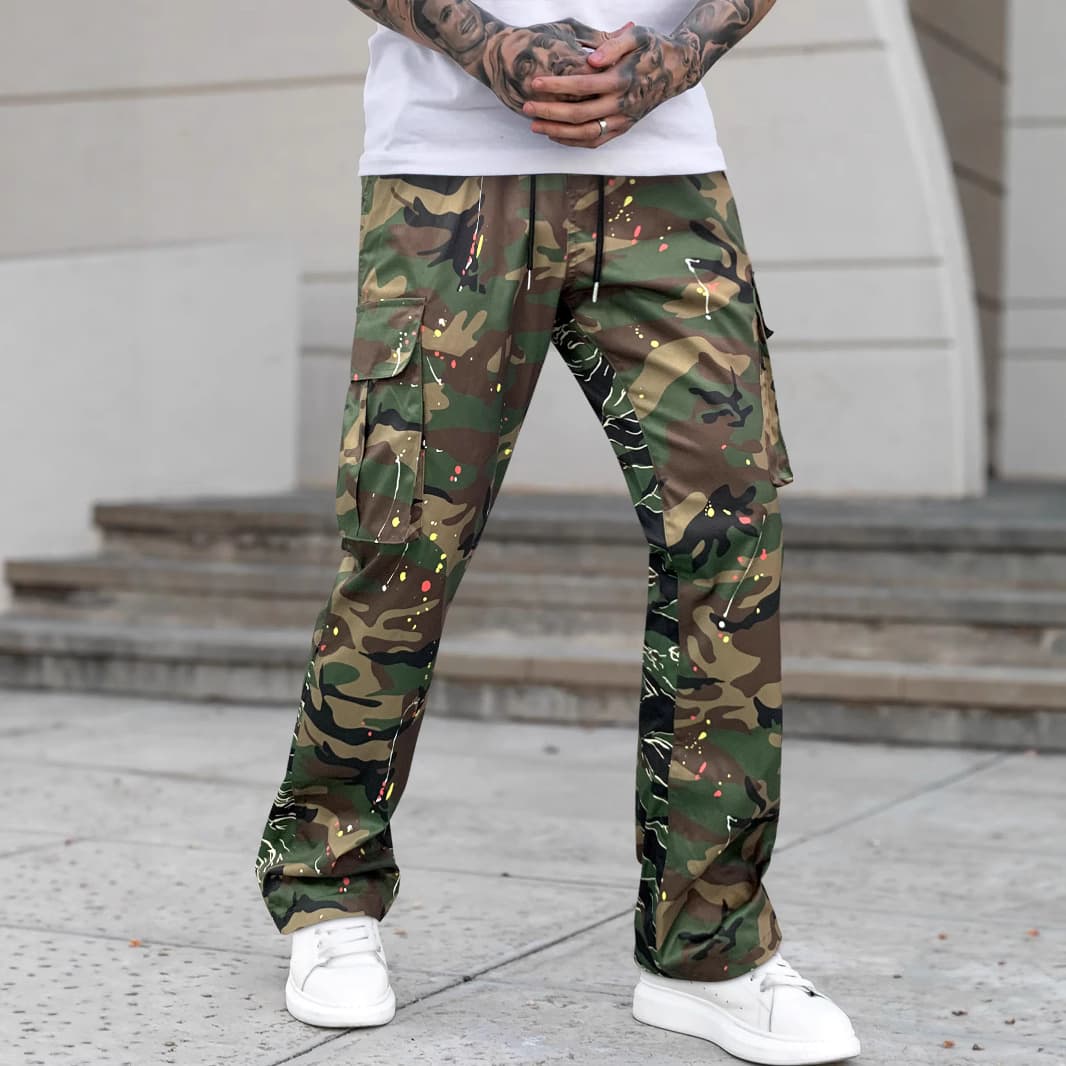 Men's Clothing Camouflage Overalls Retro High Street Loose Straight Pants