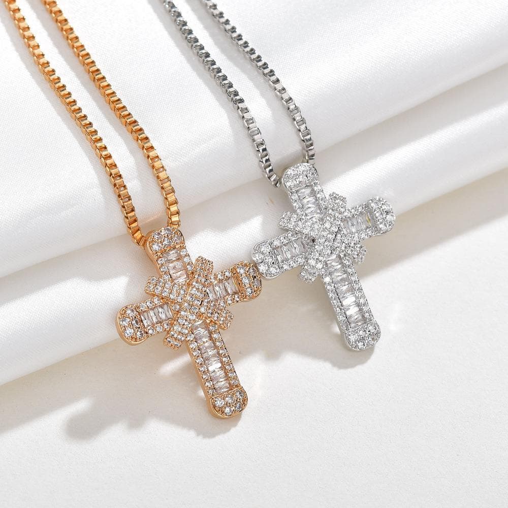 Unisex hot selling cross full diamond pendant hip hop trendsetter copper inlaid zircon necklace popular jewelry