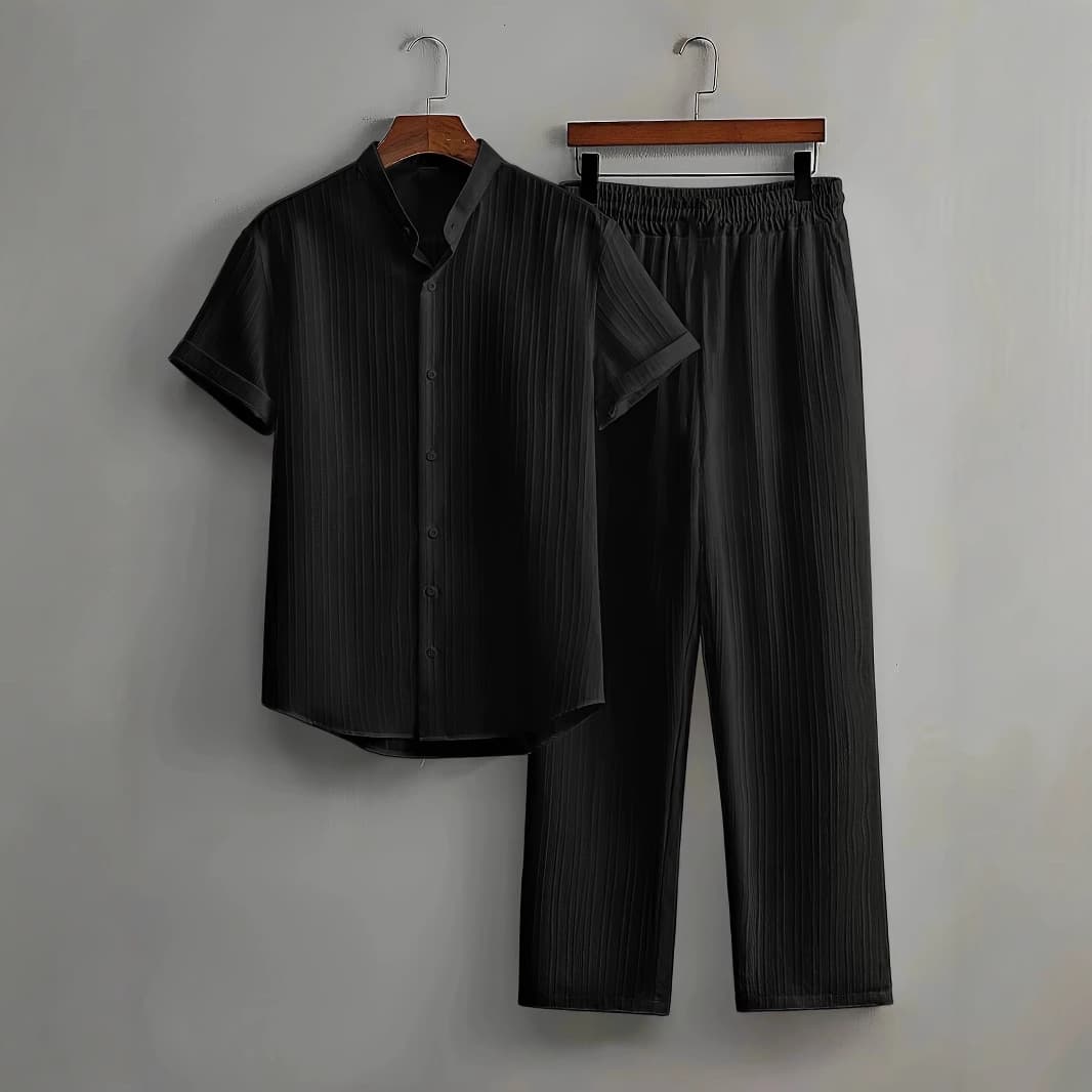 Men's Clothing Men's Casual Multi Color Beach Wear Bamboo Wrinkled Short Sleeved Suit Two Piece Suit