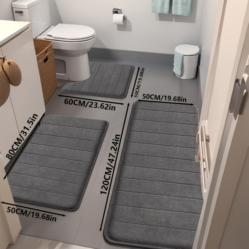Coral Fleece Bathroom Mat Set - 3-Piece Non-Slip Absorbent Rugs (Stain Resistant Quick Dry Machine Washable 24"X16")