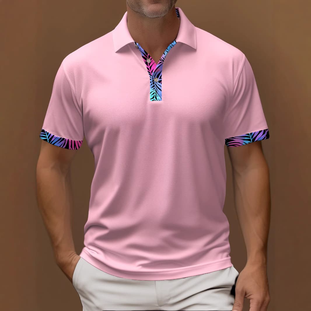 Men's Clothing Collar Cuffs Contrast Color Business Casual Shirt Short Sleeve