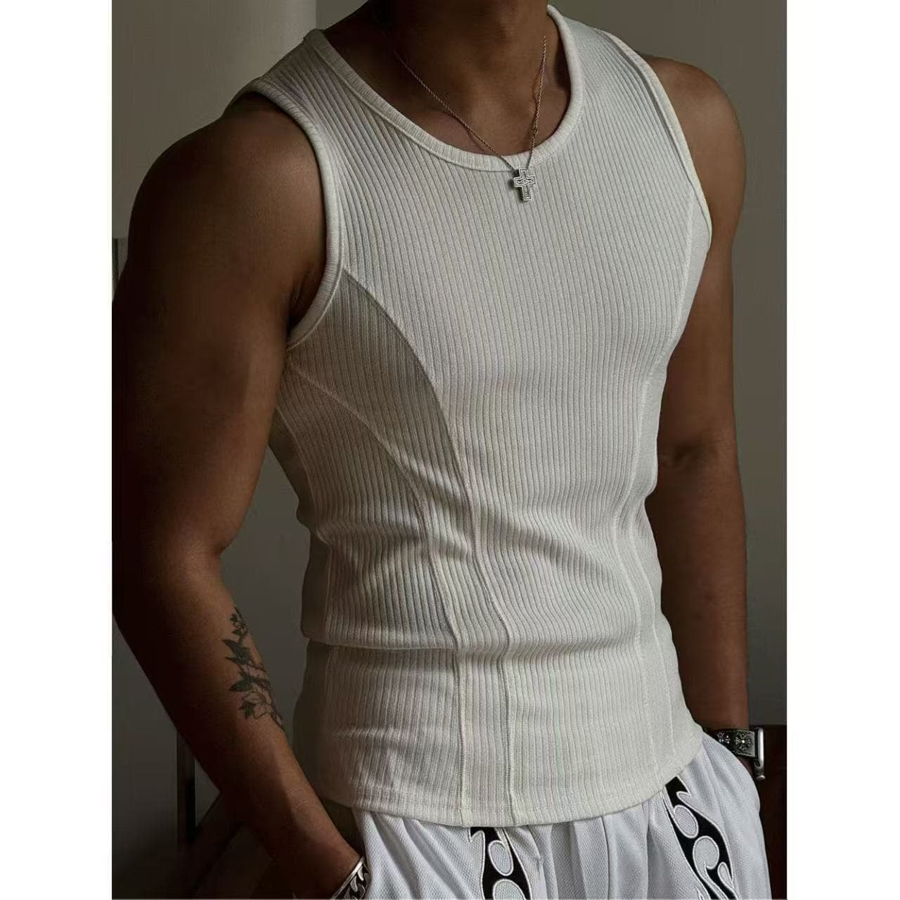 Men's Clothing Shaped Vest For Men In Summer Tight Fitting Sports Fitness Coarse Thread High Training Elastic Sweat