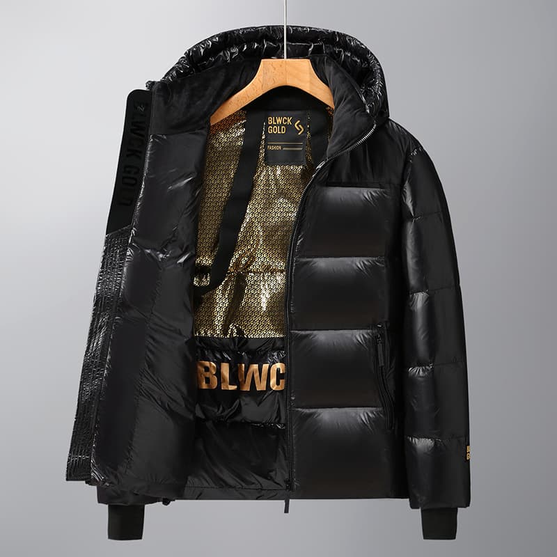 Black Gold Short Hooded Down For Men Women, Thick And Warm Men's Couple Jacket, Winter Outdoor Bread Jacket