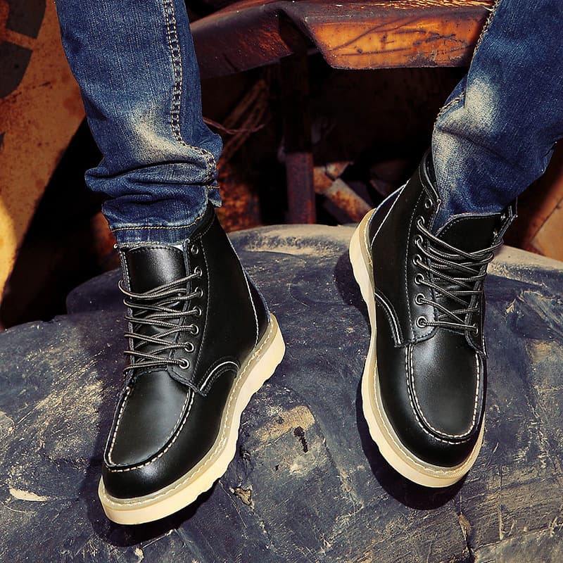 Bottines d'hiver en coton pour hommes Bottines montantes en cuir de vachette pour hommes