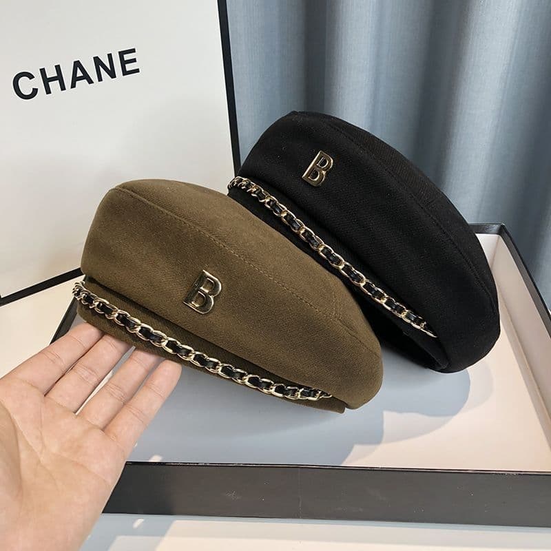 Hat Niche design chain beret female autumn and winter fashion painter hat temperament retro net red hat tide