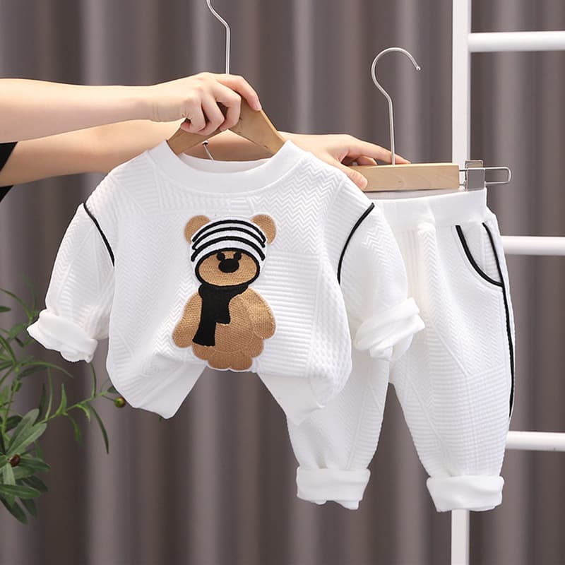​Soft Cotton Baby & Toddler Cartoon Hoodie And Pants Set - Breathable Long Sleeve Unisex Outfit For 1-3 Years (80-120cm) - Playful Bear Design​