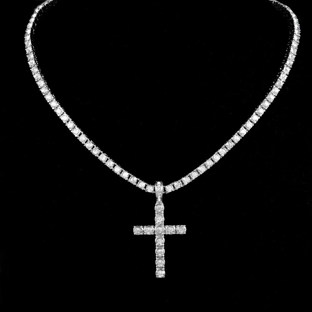 Hip Hop Cross Necklace Pendant Full Diamond 4mm Tennis Chain Trendy Men's Personality Jewelry