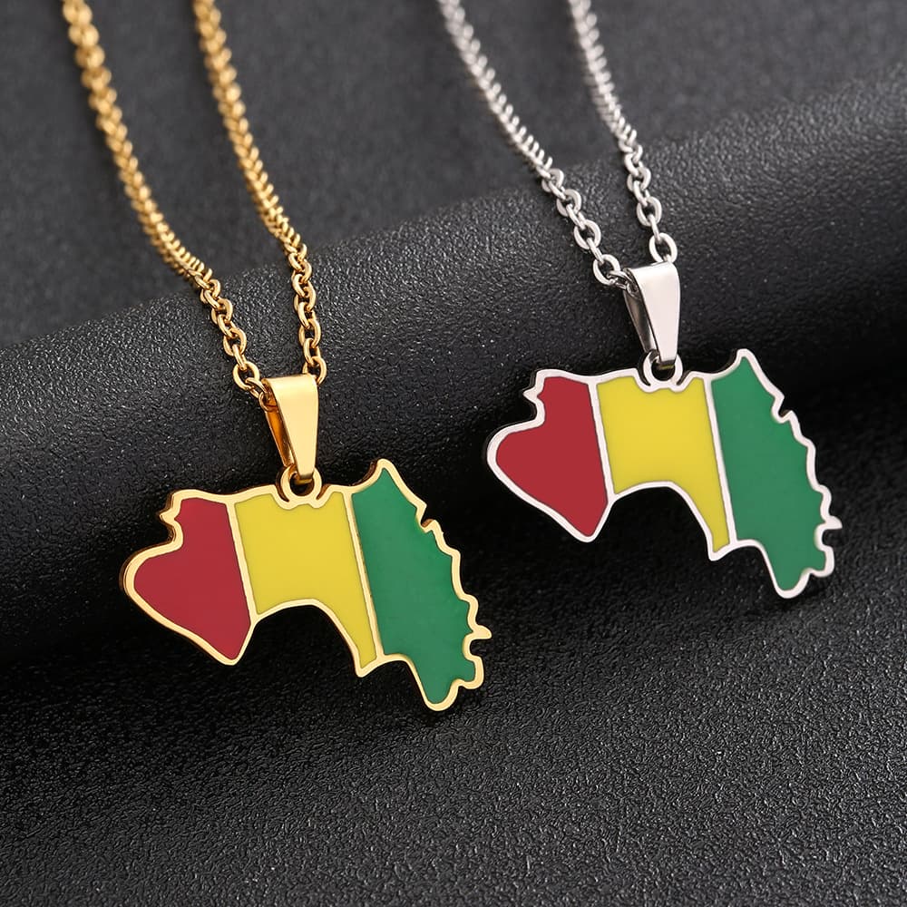 Trendy Jewelry Design Sense Stainless Steel Guinea Map Necklace Men's and Women's Couples sweater chain Accessories
