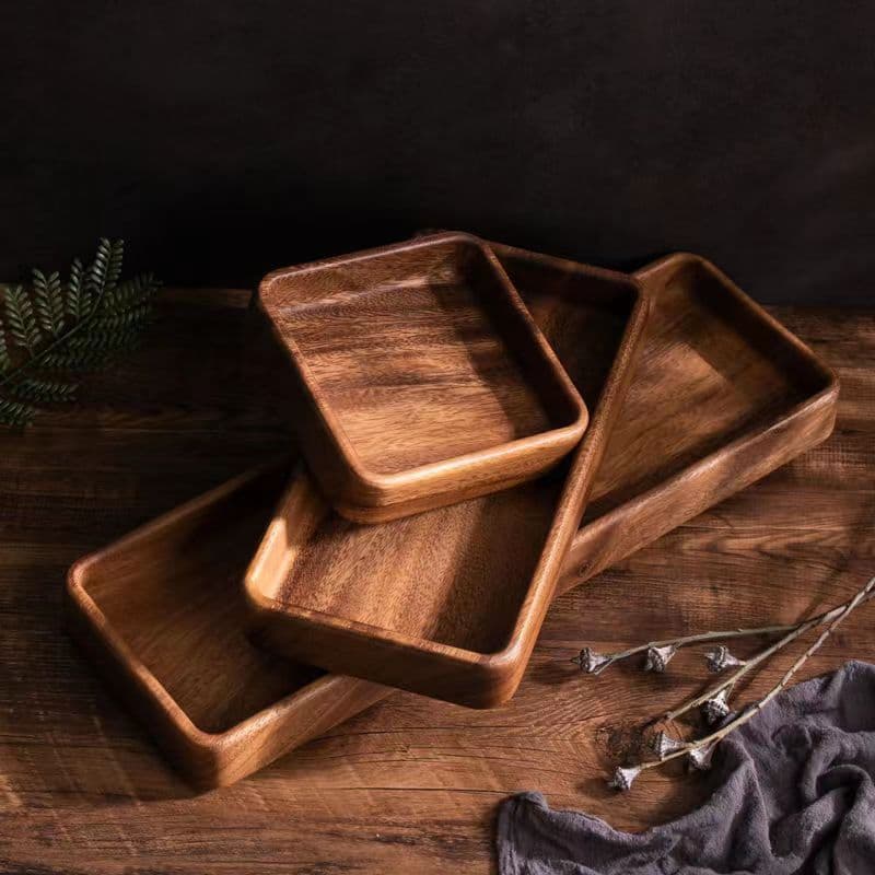 Rectangular Walnut Wood Tray - Solid Wood Serving Plate For Desserts Fruits & Tea - Multi-Purpose Home Use