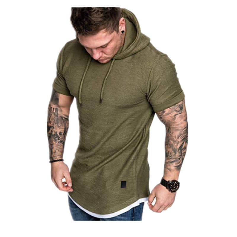 Men's Clothing European and American Hooded T-Shirt European Size Short Sleeve T-Shirt Men