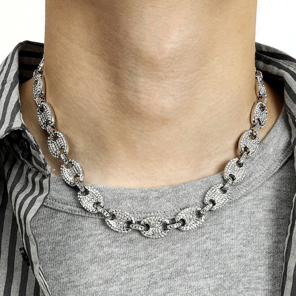 Unisex 13mm Pig Nose Necklace Hip Hop Jewelry Coffee Bean Neutral Cuban Necklace