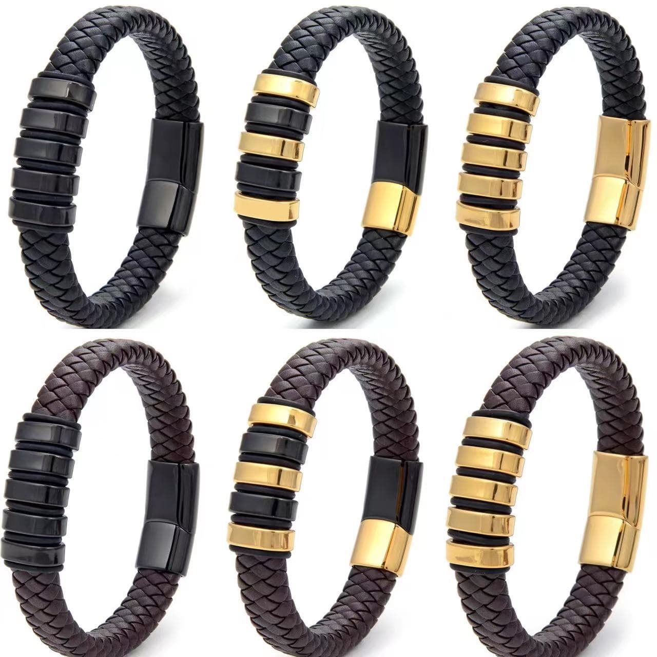 hot selling men's braided leather bracelet personality versatile leather bracelet alloy magnet buckle bracelet jewelry